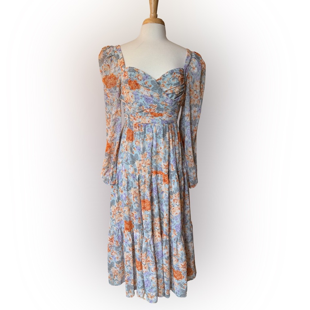 ASTR Floral Tiered Puff-Sleeve Maxi Dress (Women’s M)